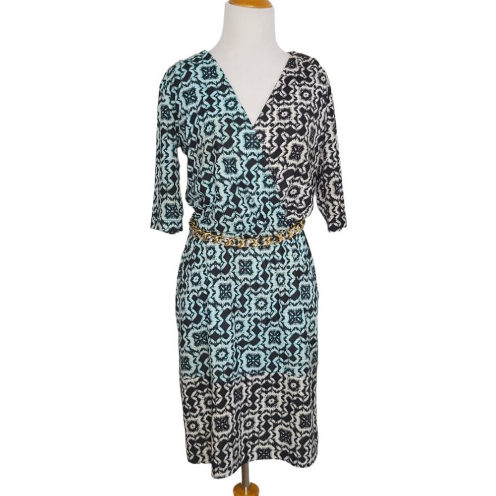 Yoana Baraschi Women Career Dress Work Geometric Colorblock Belted Corp Small